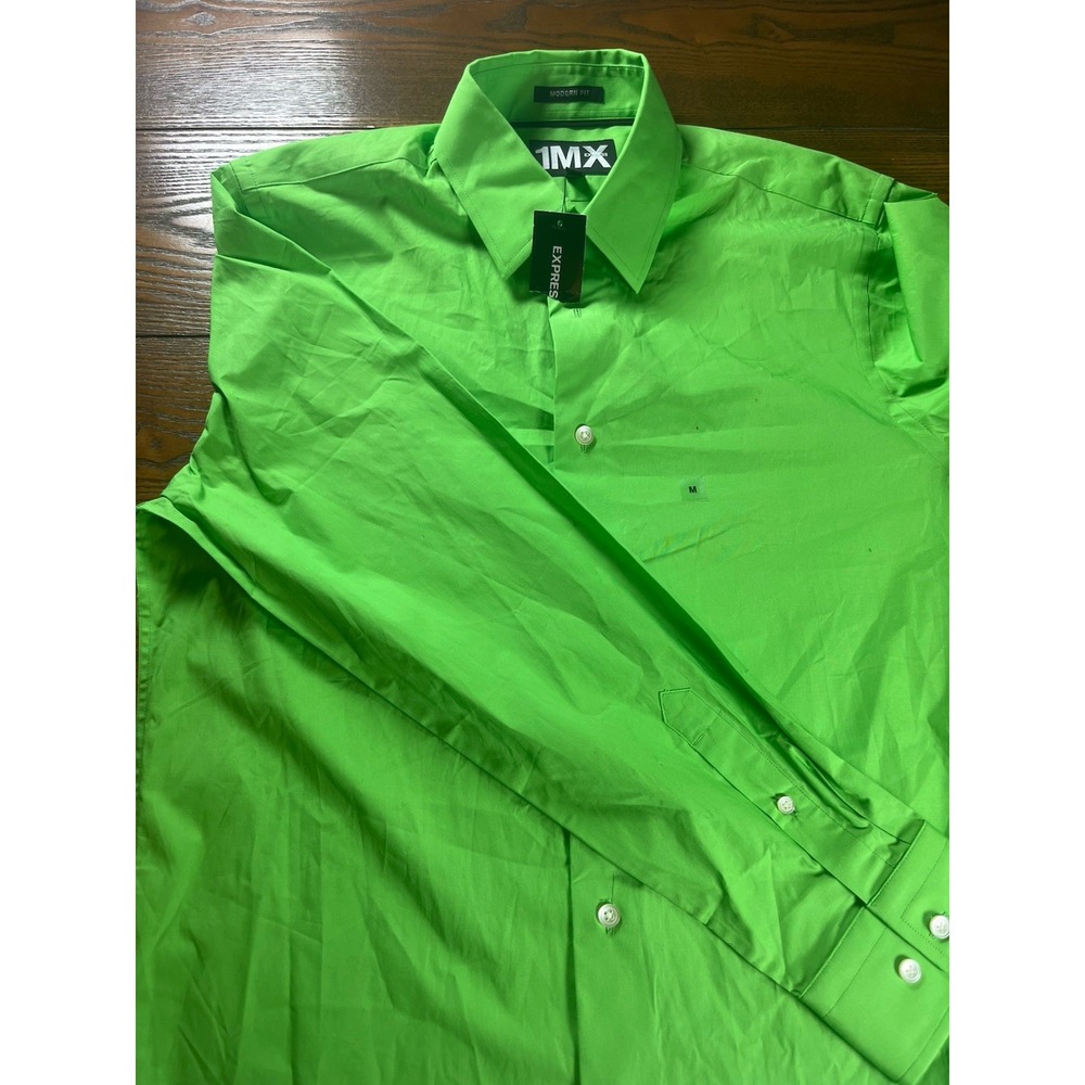 NEW Express Dress Shirt Mens M Green Solid Modern Fit 1MX Stretch Long Sleeve